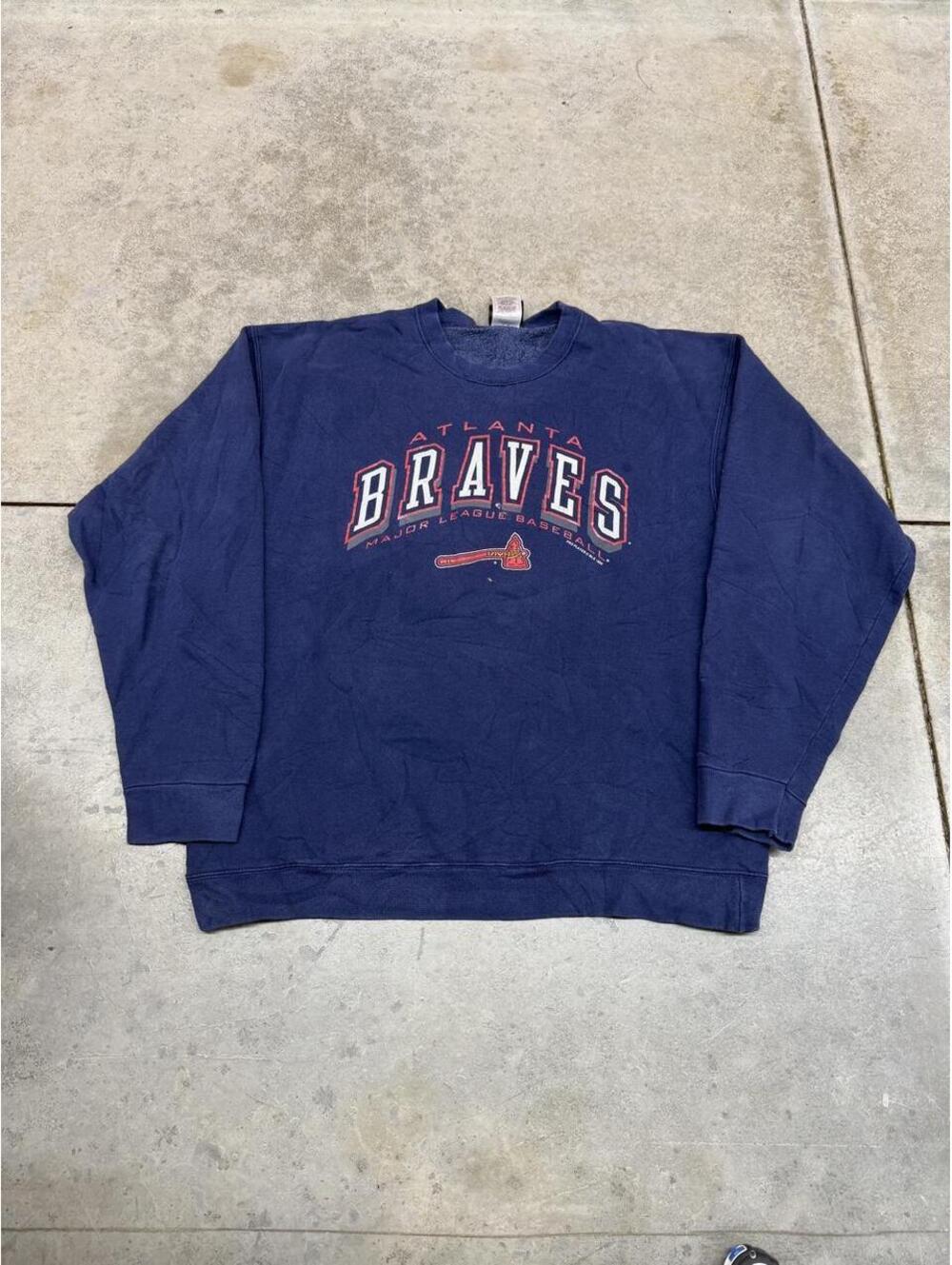 vintage atlanta braves pro player navy spell out crewneck size xl